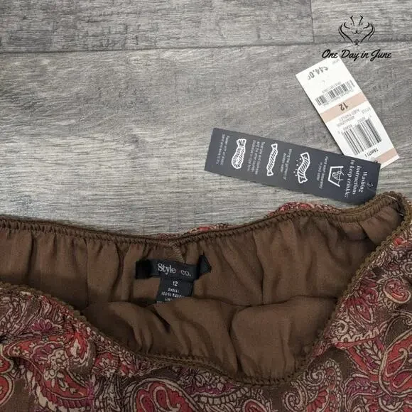 Style & Co Aged Paisley Boho Midi Skirt Size 12 - Picture 2 of 5